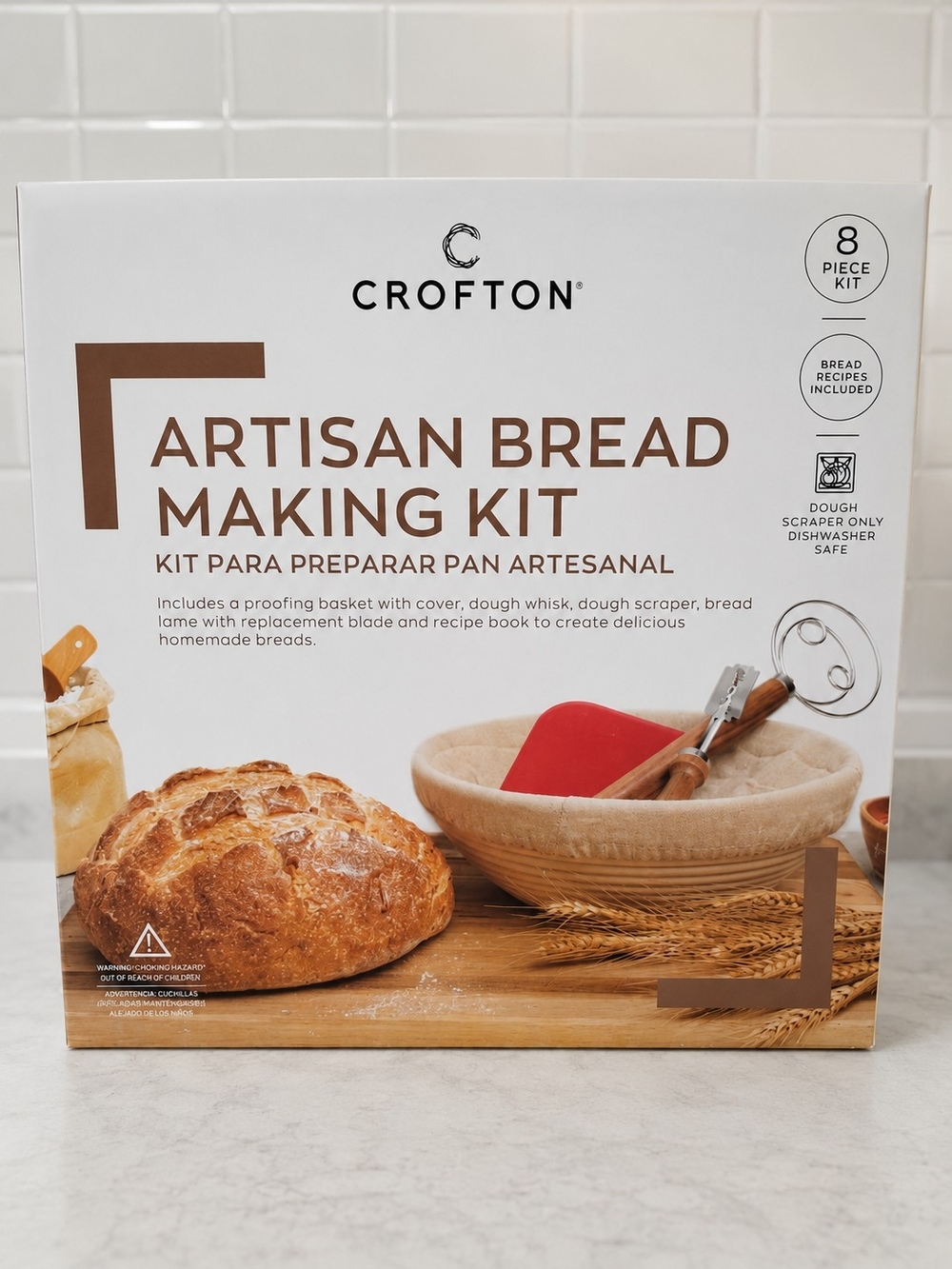 Crofton Artisan Bread Making Kit with Red Dough Scraper and Natural Banneton